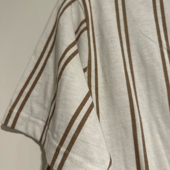 Denim Flower Ricky Singh Mens Sz: L White & Tan Vertical Striped Crew Neck Tee. - Picture 10 of 12